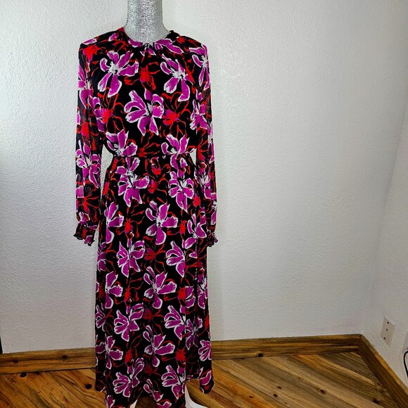 LARK + GREY | Chiffon Elastic Waist Floral Print Maxi Dress | Size M - Picture 1 of 8